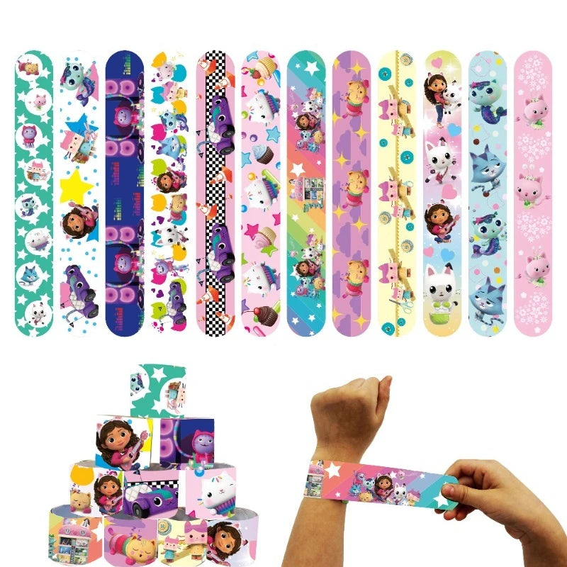 12Pcs/Set Gabby's Dollhouse Family Series Bracelet PVC Snap Circle Cartoon Pat Circle Bracelet Children Fun Gifts Children Toys